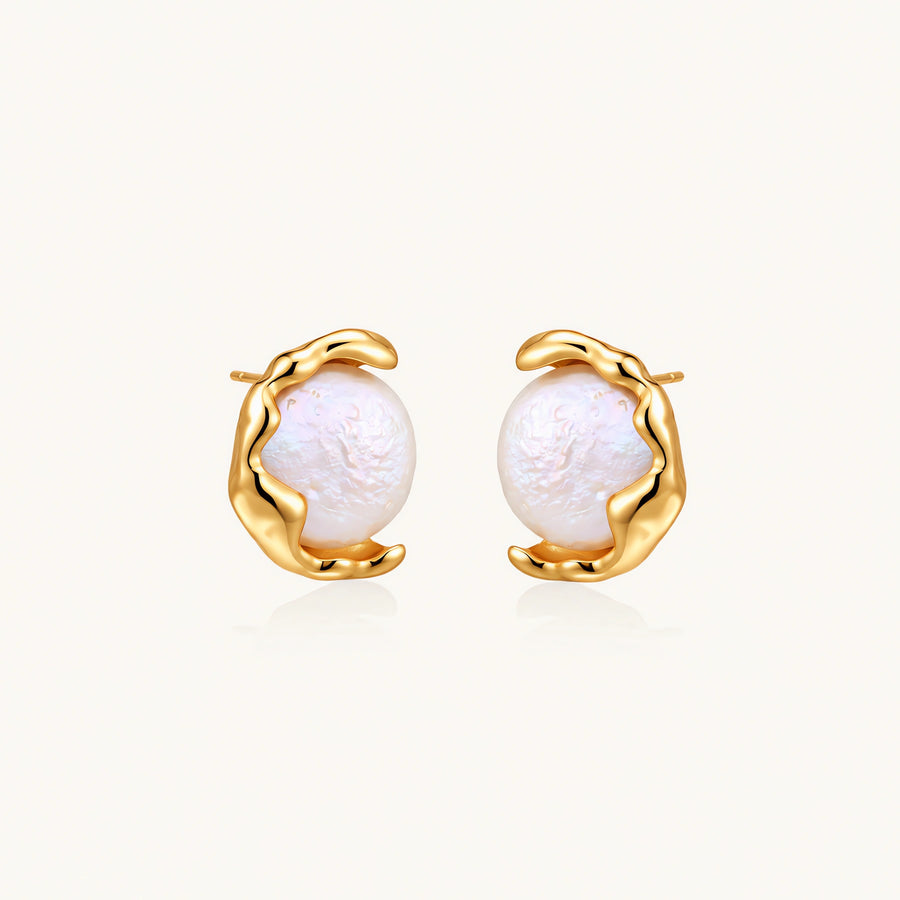 Gold vermeil studs with lustrous pink freshwater pearls in organic crescent settings