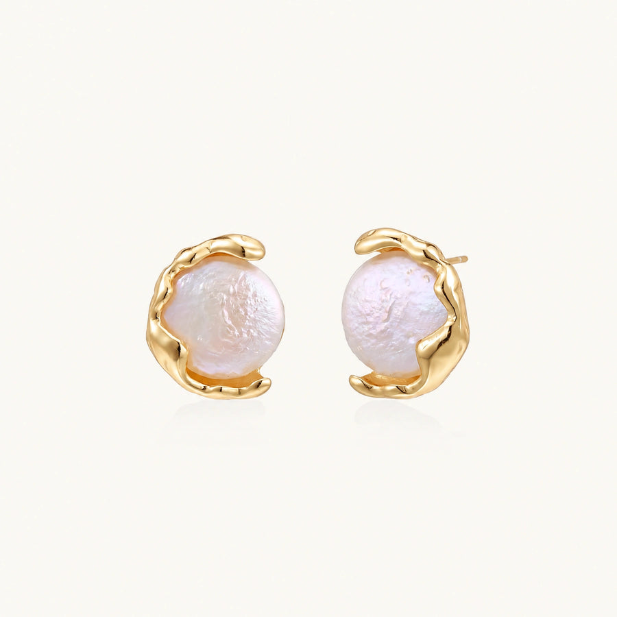 Gold vermeil studs with lustrous pink freshwater pearls in organic crescent settings