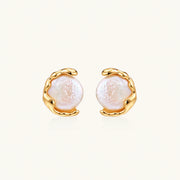 Gold vermeil studs with lustrous pink freshwater pearls in organic crescent settings