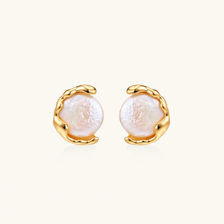 Gold vermeil studs with lustrous pink freshwater pearls in organic crescent settings