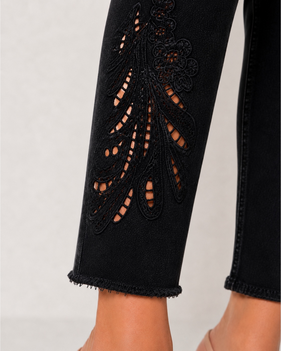 Midnight Lace Cutout Skinny Denim
