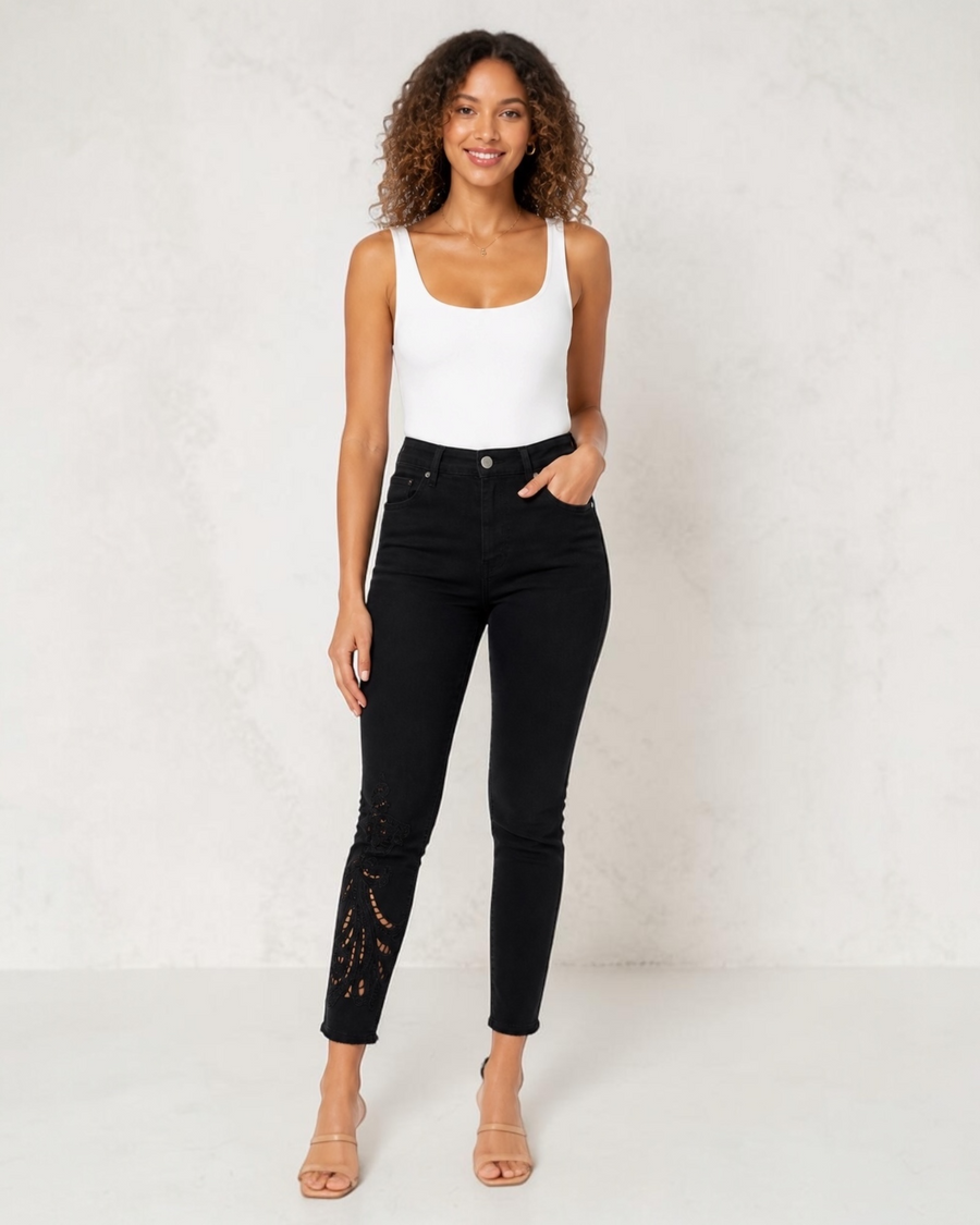 Midnight Lace Cutout Skinny Denim