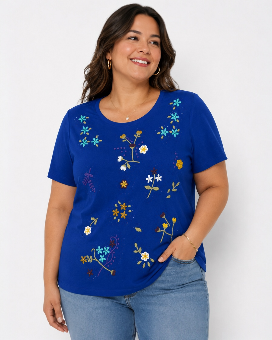 Royal Bloom Embroidered Tee