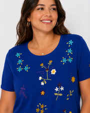 Royal Bloom Embroidered Tee