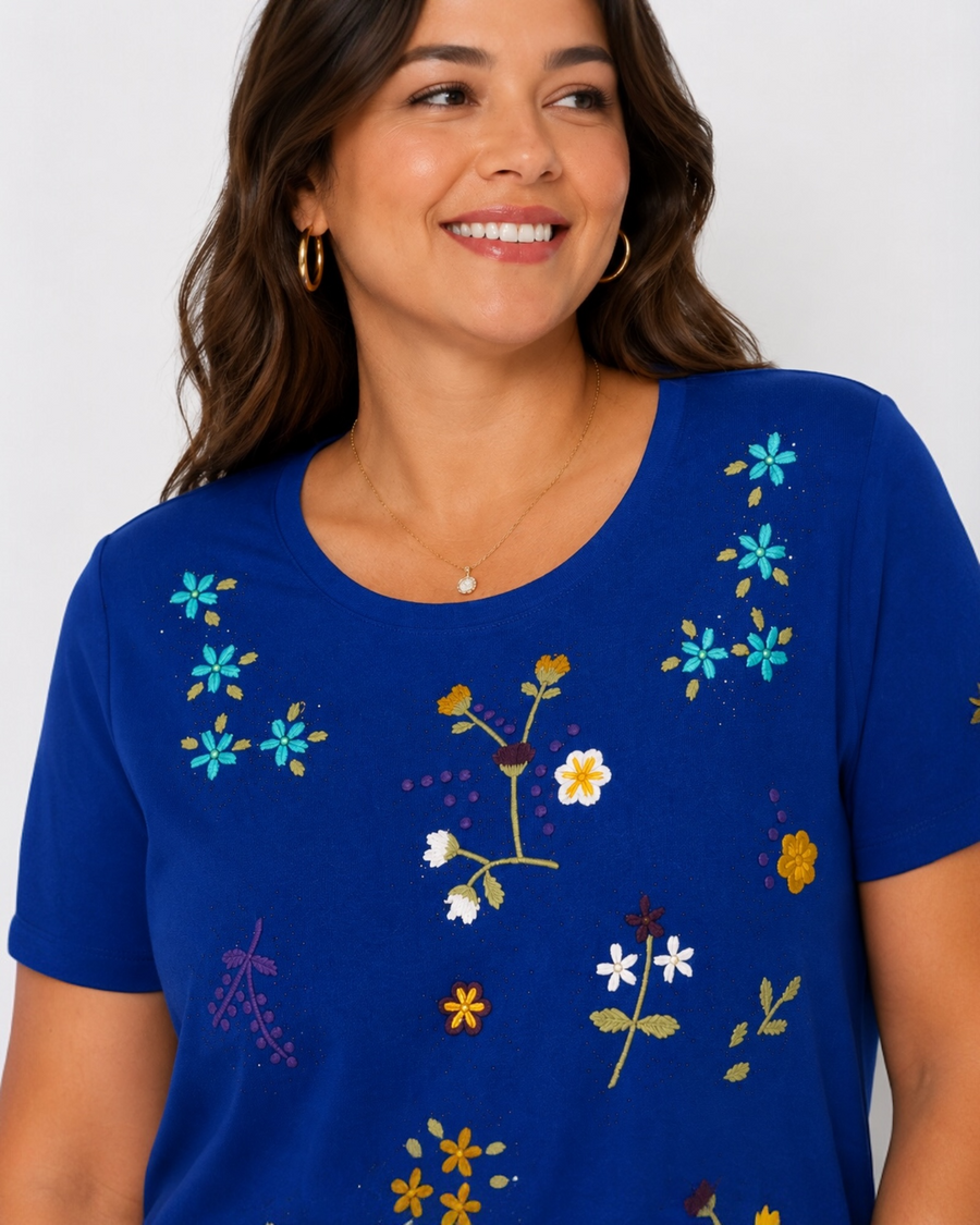 Royal Bloom Embroidered Tee