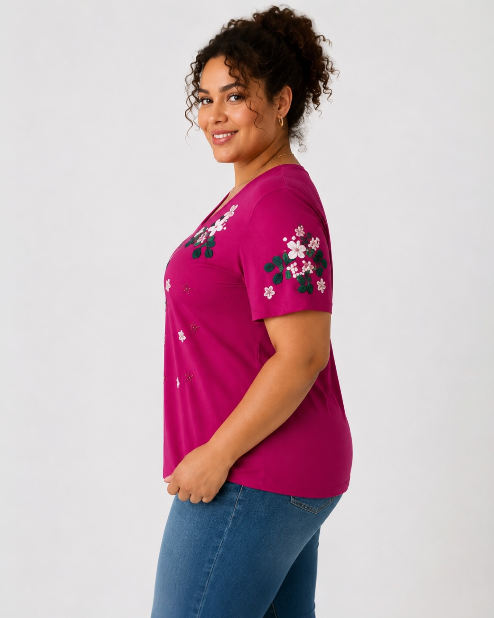 Fuchsia Floral V-Neck Top