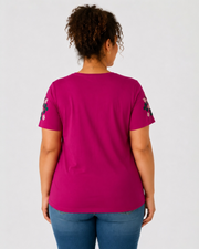Fuchsia Floral V-Neck Top