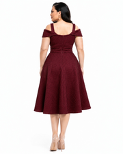 Burgundy Jacquard Fit & Flare Midi Dress