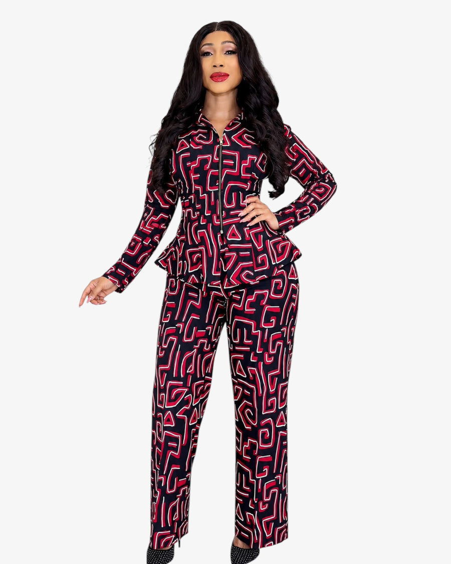 African Print Peplum Pant Set