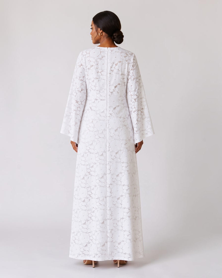 White Flowered mesh caftan