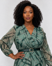 Sage Whisper Belted Midi Dress