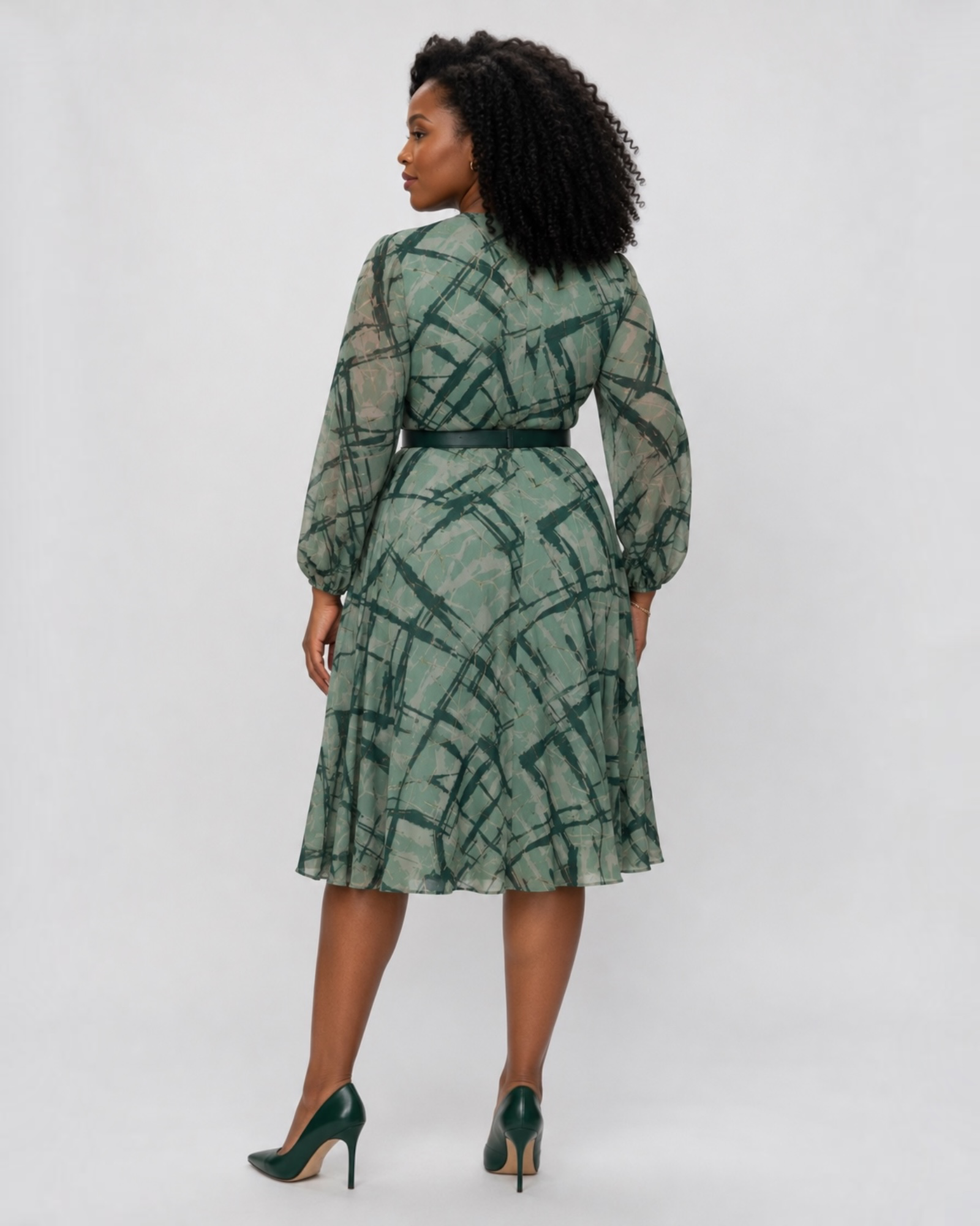 Sage Whisper Belted Midi Dress