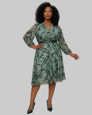 Sage Whisper Belted Midi Dress