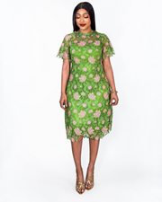 Green Floral Guipure Lace Dress