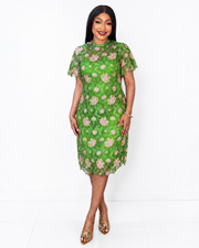 Green Floral Guipure Lace Dress