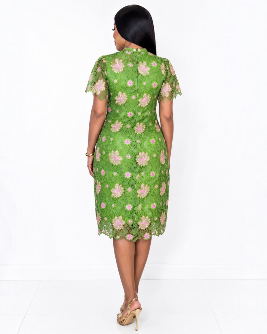 Green Floral Guipure Lace Dress
