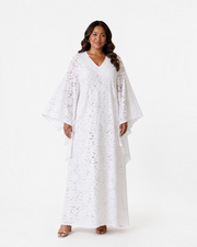 White Flowered mesh caftan