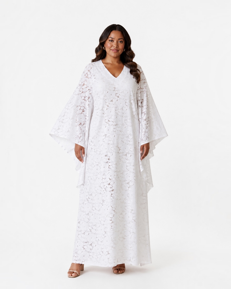 White Flowered mesh caftan