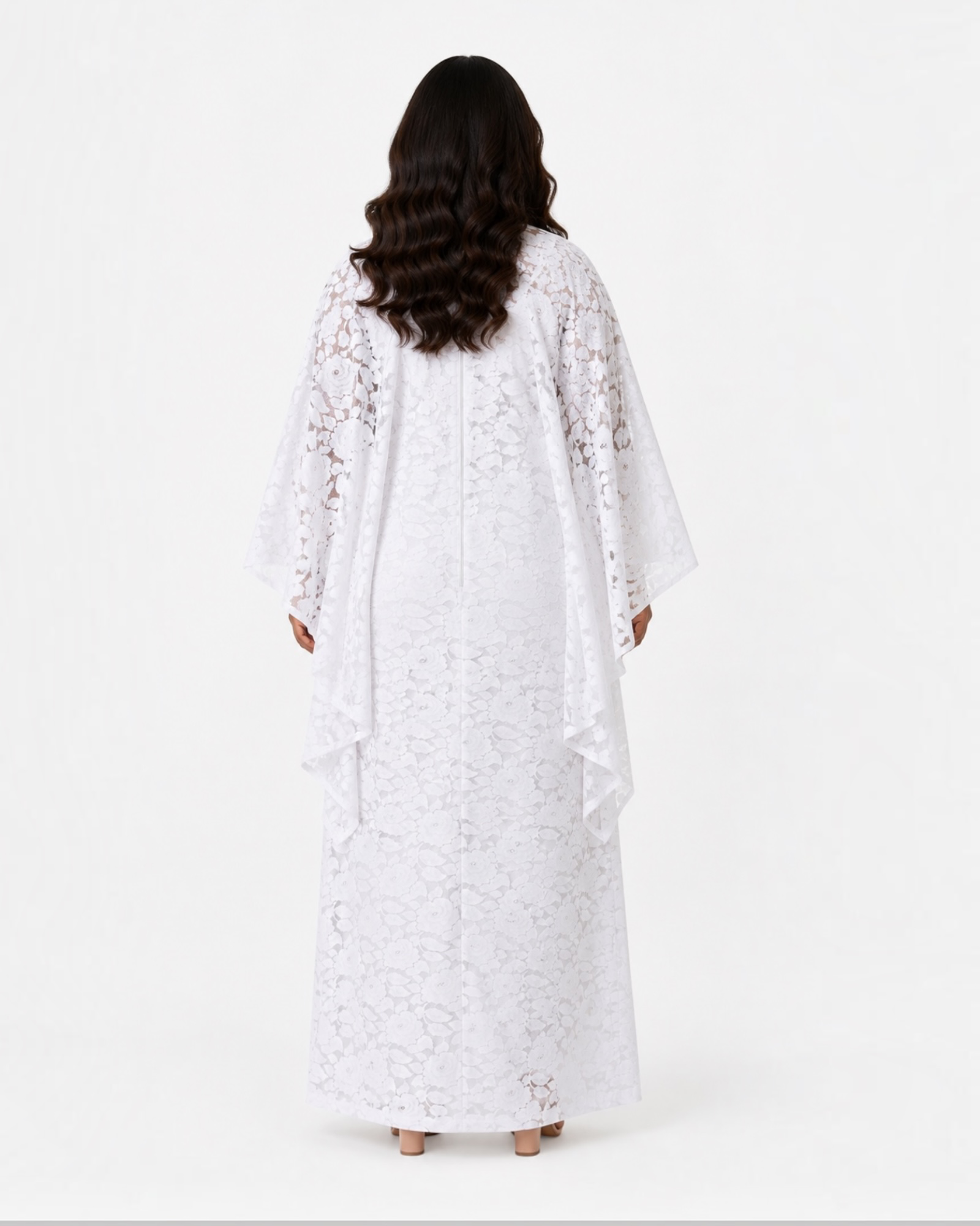White Flowered mesh caftan