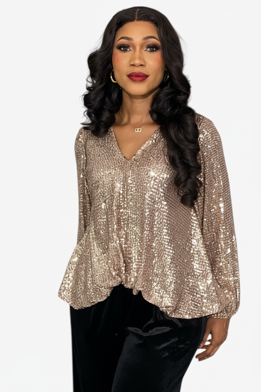 Champagne Glow Sequin Top