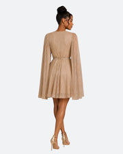 Gold Shimmer Cape Sleeve Mini Dress