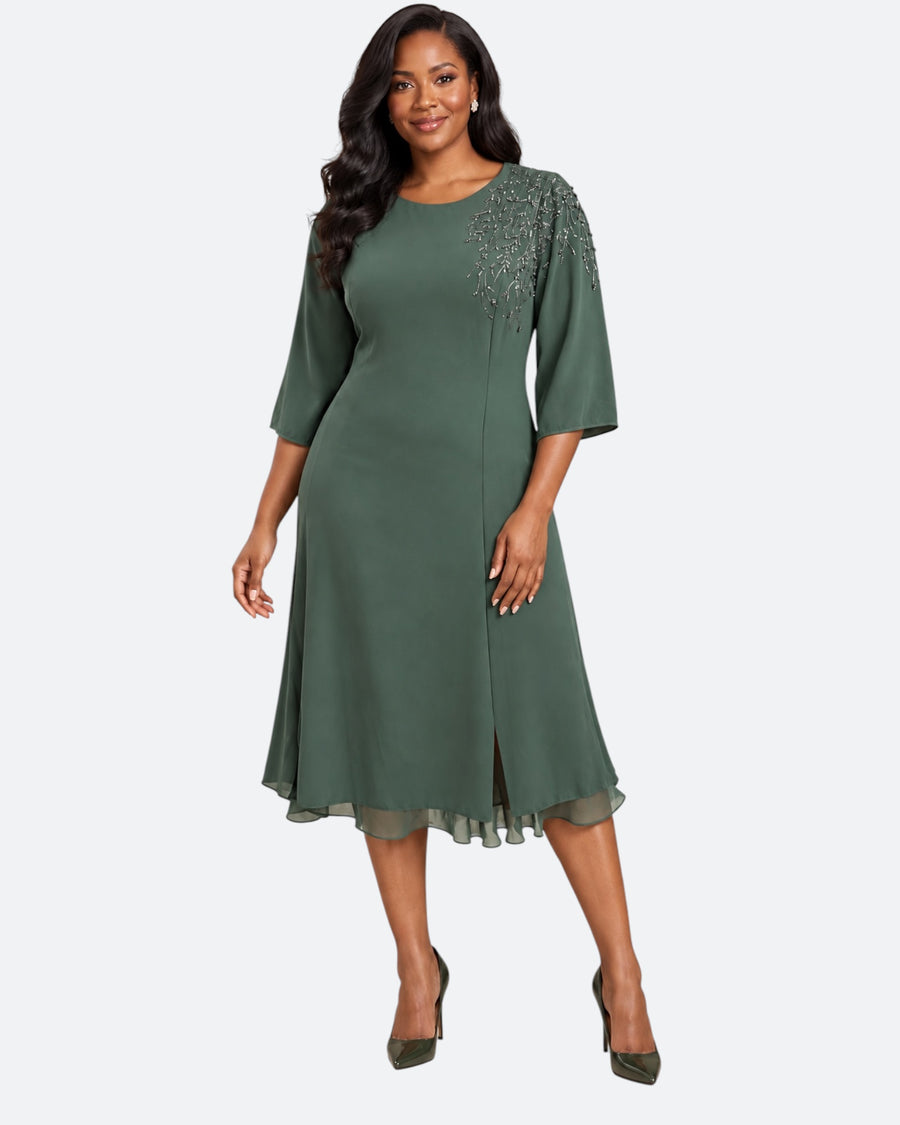 Sage Green Embellished Midi Dress