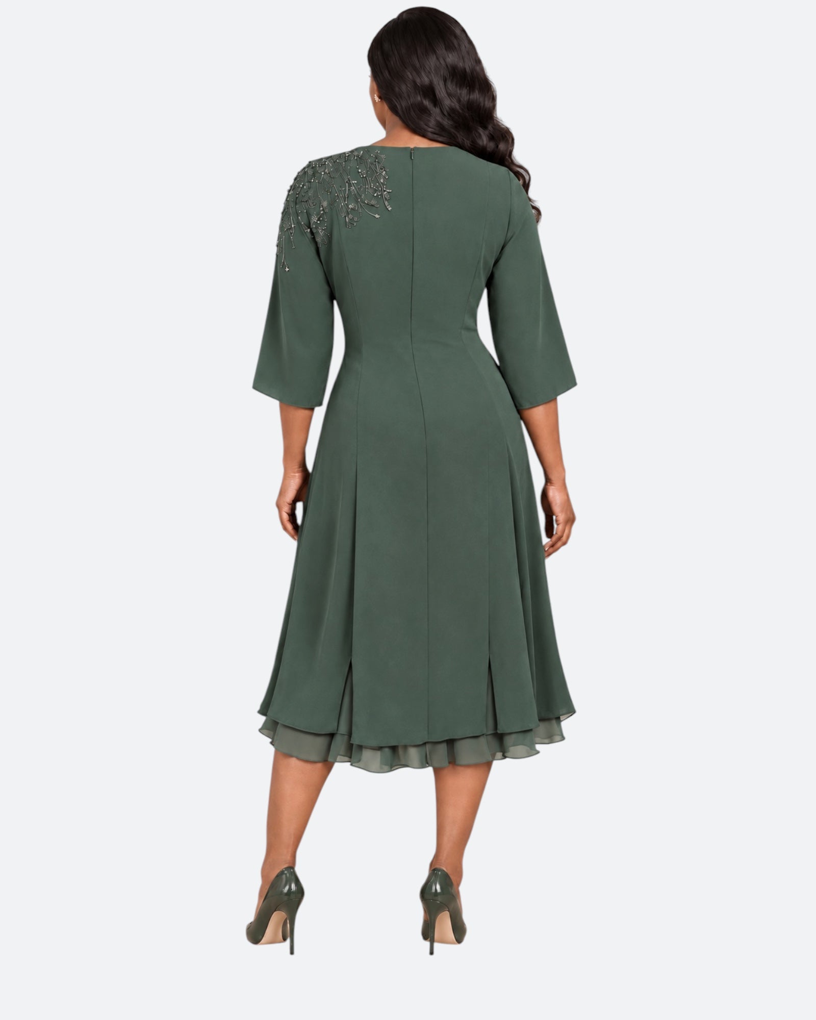 Sage Green Embellished Midi Dress