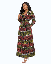 African Print Longline Statement Coat – Black, Orange & Olive