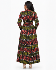 African Print Longline Statement Coat – Black, Orange & Olive