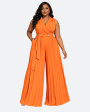 Pleated Wide-Leg Tuxedo Jumpsuit