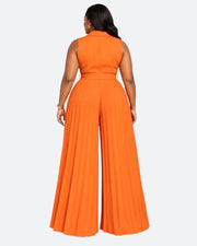 Pleated Wide-Leg Tuxedo Jumpsuit