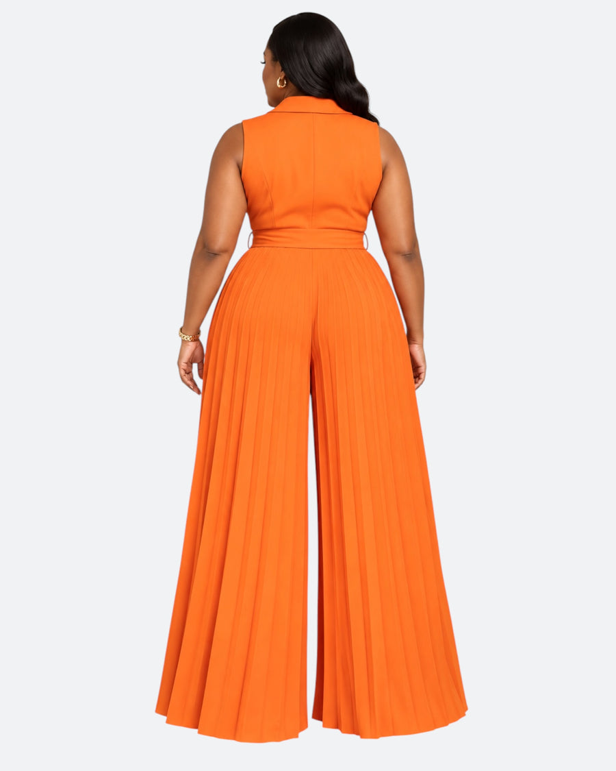 Pleated Wide-Leg Tuxedo Jumpsuit