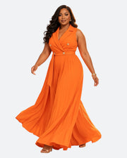 Pleated Wide-Leg Tuxedo Jumpsuit