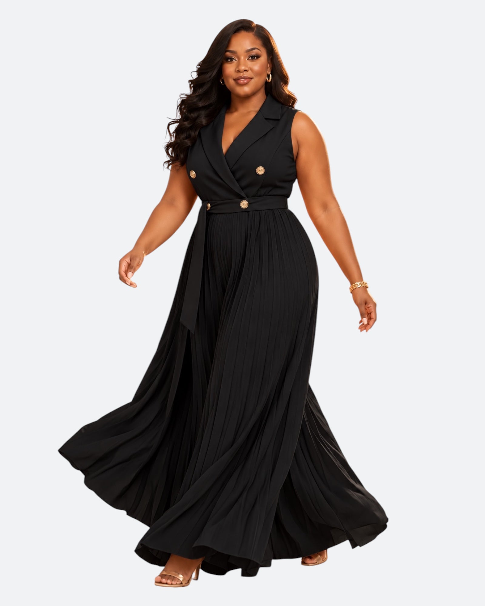 Pleated Wide-Leg Tuxedo Jumpsuit
