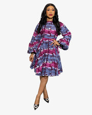 African Print Flare Dress with Bell Sleeves