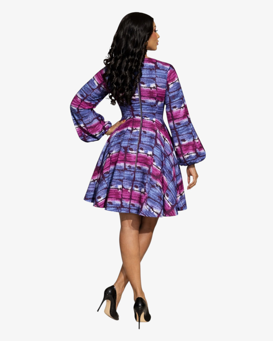 African Print Flare Dress with Bell Sleeves