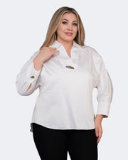 Cotton White top - Elegant Women's  Button Detail Blouse
