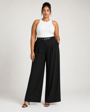 Black High-Waisted Pleated Wide-Leg Pants