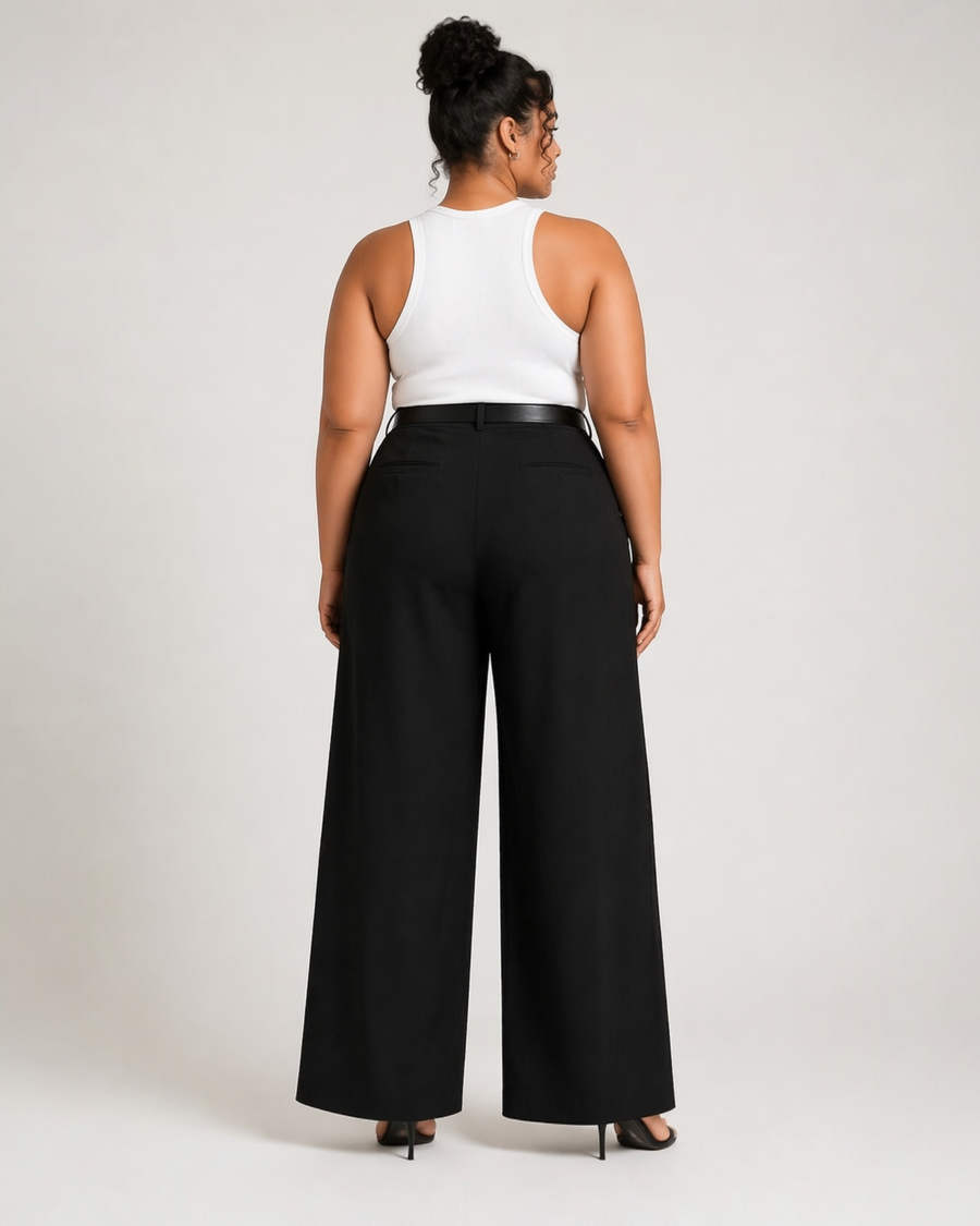 Black High-Waisted Pleated Wide-Leg Pants