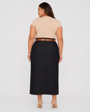 Button Detail Denim Midi Skirt with Slit