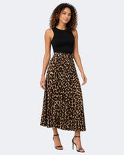 Leopard Print Pleated Skirt
