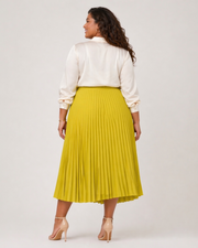 Lime Green Pleated A-Line Midi Skirt.