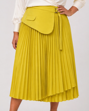 Lime Green Pleated A-Line Midi Skirt.