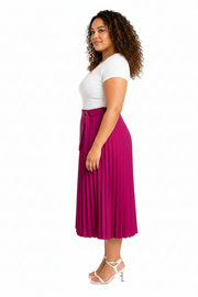 Fuchsia Faux Wrap Pleated Midi Skirt