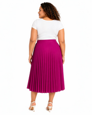 Fuchsia Faux Wrap Pleated Midi Skirt