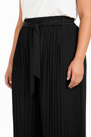 Black Pleated Wide-Leg Chiffon Pants