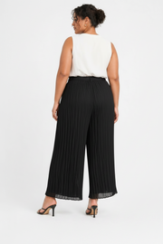 Black Pleated Wide-Leg Chiffon Pants