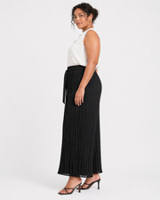Black Pleated Wide-Leg Chiffon Pants
