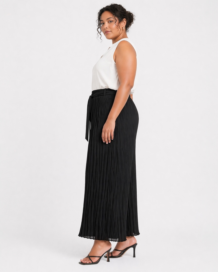 Black Pleated Wide-Leg Chiffon Pants